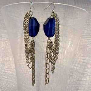 Fun Gold dangly Earrings with beautiful Blue stone